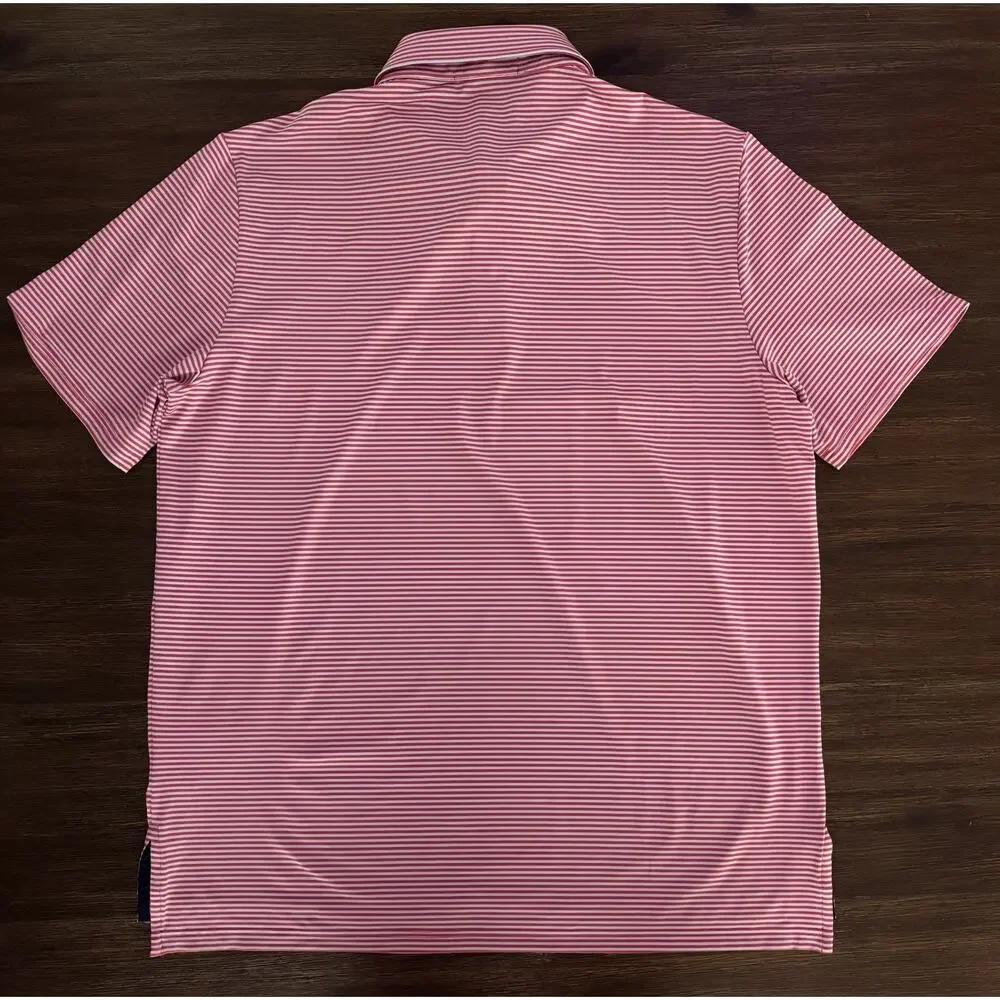 RLX Ralph Lauren Men’s Performance Golf Polo Red Blue Stripe Logo Large